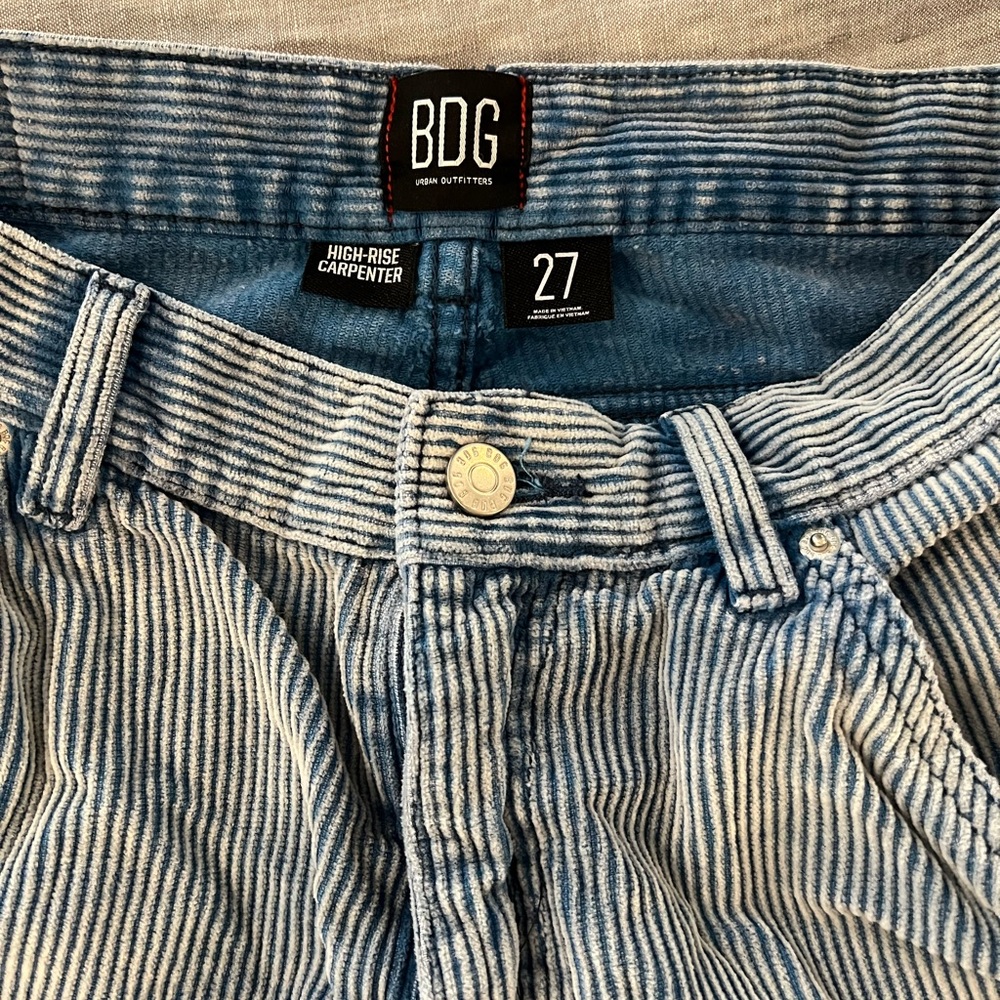 BDG Blue and White Jean Shorts Distressed High-Waisted - Picture 3 of 3